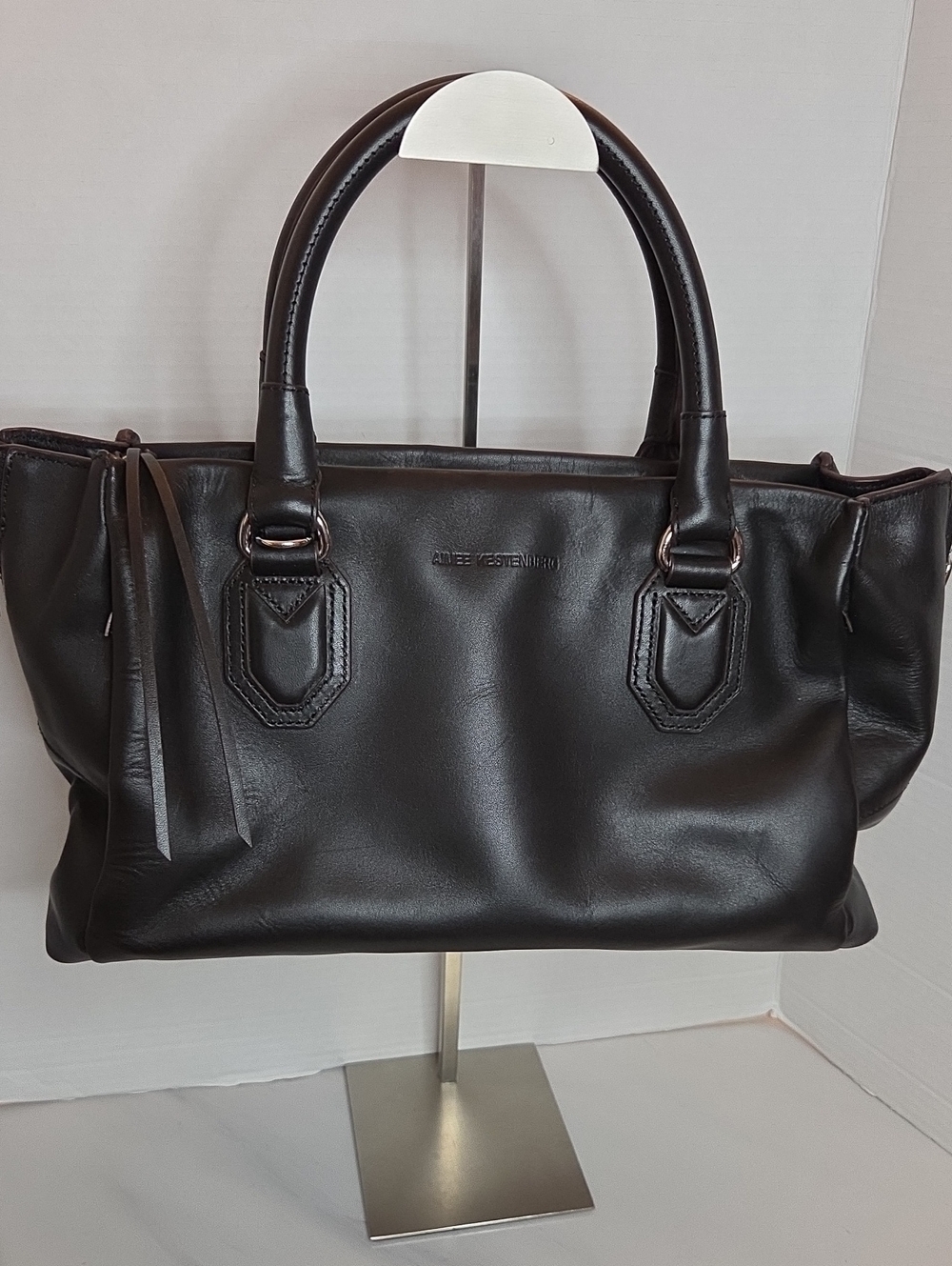 Aimee Kestenberg Black Leather Satchel with Dual Top Handles